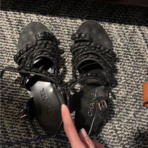 Chanel Black Chain Strap Sandals